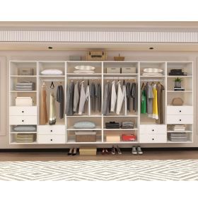 Wooden Modular Closet System, Wall Mounted Garment Rack Walk in Clothes Storage Cabinet Built in Closet Organization