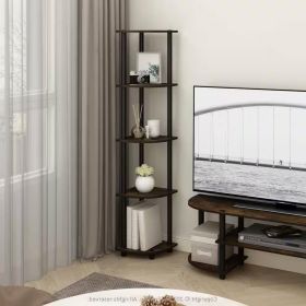 5-Shelf Modern Corner Bookcase in Wood Finish (Color: black brown)