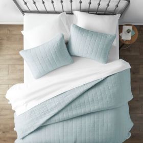 2 Piece Microfiber Farmhouse Coverlet Bedspread Set Twin/Twin XL (Color: light blue)