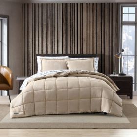 King Plush Sherpa Reversible Micro Suede Comforter Set in (Color: Beige)