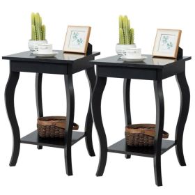 Stylish Nightstand End Table in Wood Finish - Set of 2 (Color: Black)