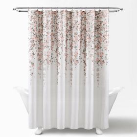 72-inch Off-White Beige Grey Floral Vines Flowers Shower Curtain (Color: peach pink)
