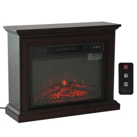 31 inch Electric Fireplace Heater Dimmable Flame Effect and Mantel w/ Remote Control (Color: dark brown)