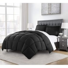 Queen Size Reversible Microfiber Down Alternative Comforter Set in (Color: Black)