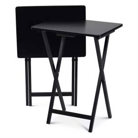 Set of 2 - Folding TV Tray Table Set in Wood Finish (Color: Black)