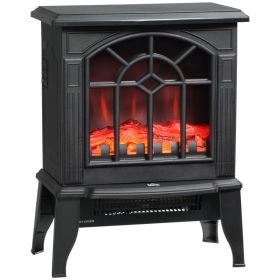 Electric Fireplace Heater with Realistic Log Flame LED (Color: Black)