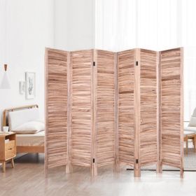 6-Panel Classic Louver Slatted Room Divider Screen in Wood Finish (Color: Brown)