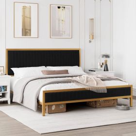 Full size Gold Metal Platform Bed Frame with Upholstered Headboard (Color: black velvet)