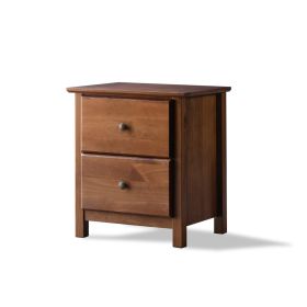 Farmhouse Solid Pine Wood 2 Drawer Nightstand in Finish (Color: walnut)