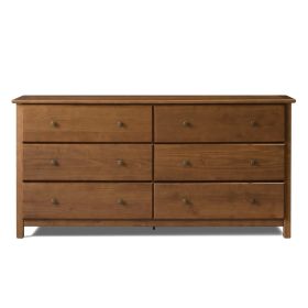 Farmhouse Solid Pine Wood 6 Drawer Dresser in Finish (Color: walnut)