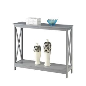 Wood Console Sofa Table with Bottom Storage Shelf (Color: Grey)