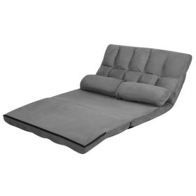 Faux Suede 5 Tilt Foldable Floor Sofa Bed Detachable Cloth Cover in (Color: Grey)