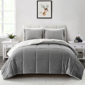 King Plush Microfiber Reversible Comforter Set in (Color: Grey)