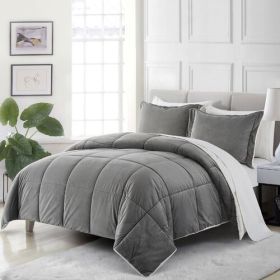 Queen Plush Microfiber Reversible Comforter Set in (Color: Grey)