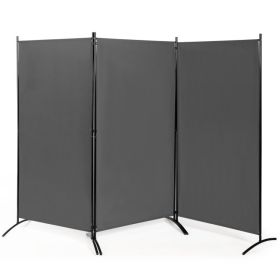 6-Ft 3-Panel Room Divider Screen with Steel Base and Heavy Duty Hinges (Color: Grey)