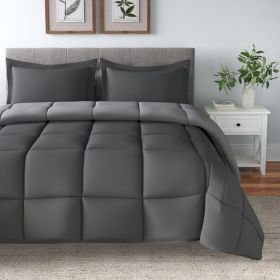 Twin/Twin XL Traditional Microfiber Reversible 3 Piece Comforter Set in (Color: Grey)