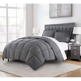 Twin Size Reversible Microfiber Down Alternative Comforter Set in (Color: Grey)