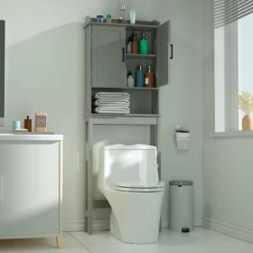 Over the Toilet Bathroom Storage Cabinet Shelving Unit in Wood Finish (Color: Grey)
