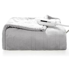 Heated Electric Sherpa Throw Blanket in White (Color: Grey)