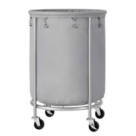 Round 45-Gallon Laundry Basket Hamper with Fabric Bag Steel Frame on Wheels (Color: Grey)