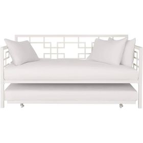 Metal Daybed Frame with Twin Pull-Out Trundle Bed (Color: contemporary white)