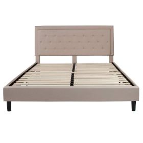 Beige Upholstered Platform Bed Frame with Button Tufted Headboard (size: king size)