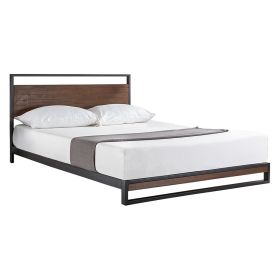 Metal Wood Platform Bed Frame with Headboard (size: king size)