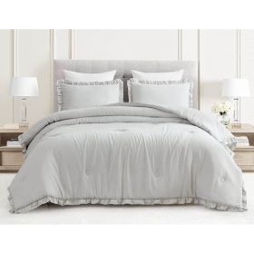 King Oversized Ruffled Edge Microfiber Comforter Set (Color: Grey)