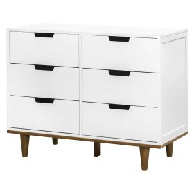 Modern Mid-Century Style 6-Drawer Double Dresser in White Wood Finish (Color: walnut)