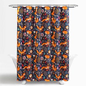 72-inch Teal Floral Fox Birds Polyester Shower Curtain (Color: navy orange)