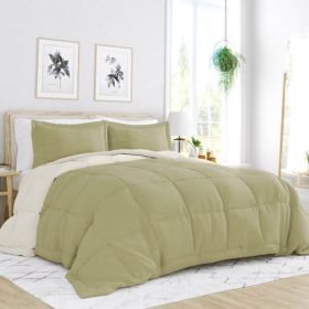 King/Cal King 3-Piece Microfiber Reversible Comforter Set in (Color: sage green/cream)