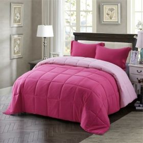 King/Cal King Traditional Microfiber Reversible 3 Piece Comforter Set in (Color: Pink)