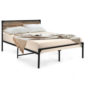 Rustic FarmHome Metal Wood Platform Bed Frame in (size: queen size)