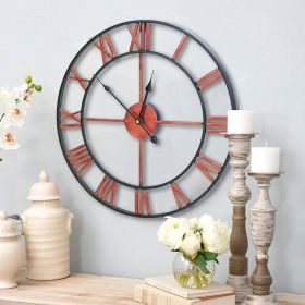 Decorative 18.5-inch Roman Numerals Silent Non-Ticking Wall Clock in (Color: Red)