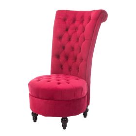 Tufted High Back Plush Velvet Upholstered Accent Low Profile Chair (Color: Red)