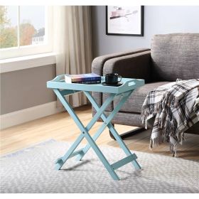 Folding TV Tray Bedside Table in Light  Wood Finish (Color: light blue turquoise seafoam)