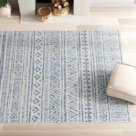 Blue Grey Chevron Coastal Boho Style Indoor Outdoor Area Rug (size: 8 ft x 10 ft)