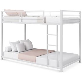 Twin over Twin Low Profile Modern Bunk Bed Frame in Metal Finish (Color: White)