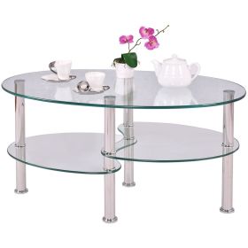 Modern  Tempered Glass Coffee Table with Bottom Shelf (Color: oval)