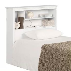 Twin size Modern Scandinavian Style Bookcase Headboard in Wood Finish (Color: White)