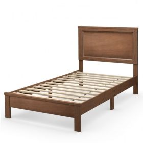 Twin Size Modern College Dorm Wooden Platform Bed in (Color: walnut)