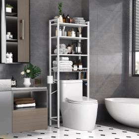 Over the Toilet Storage Freestanding Industrial Metal Wood Shelving Unit😊 (Color: White)
