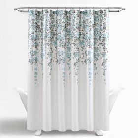 72-inch Grey Floral Flowers Shower Curtain (Color: white blue)
