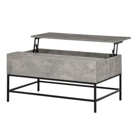 Modern Lift Top Coffee Table w/ Hidden Storage Black Metal Legs (Color: Grey)
