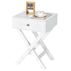 X-Shape 1 Drawer Nightstand End/Side Table Storage in (Color: White)