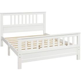 Wood Slatted Platform Headboard Footboard Full Size Bed (Color: white pine)