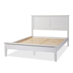 Contemporary Solid Pine Platform Bed in Queen Size (Color: White)