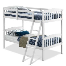 Twin over Twin Wooden Bunk Bed with Ladder in Finish (Color: white wood)