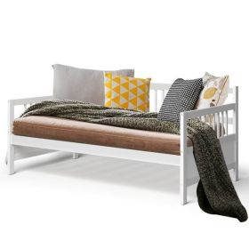 Twin size 2-in-1 Wood Daybed Frame Sofa Bed in Finish (Color: White)
