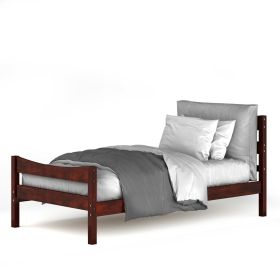 Twin size Farmhouse Style Pine Wood Platform Bed Frame in (Color: walnut)